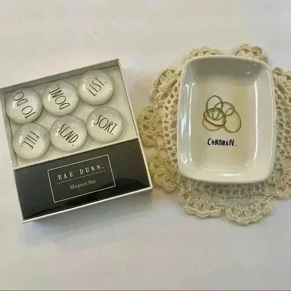 Rae Dunn magnet set & “Contain” Dish