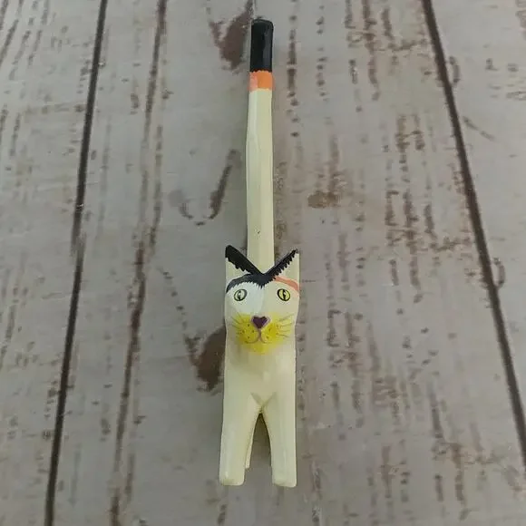 Yellow, Orange, and Black Long Tail Cat Jewelry/Ring Holder Figurine
