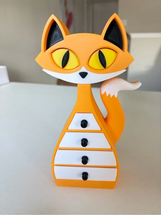 3D Printed Orange Fox Jewelry Drawer Organizer.