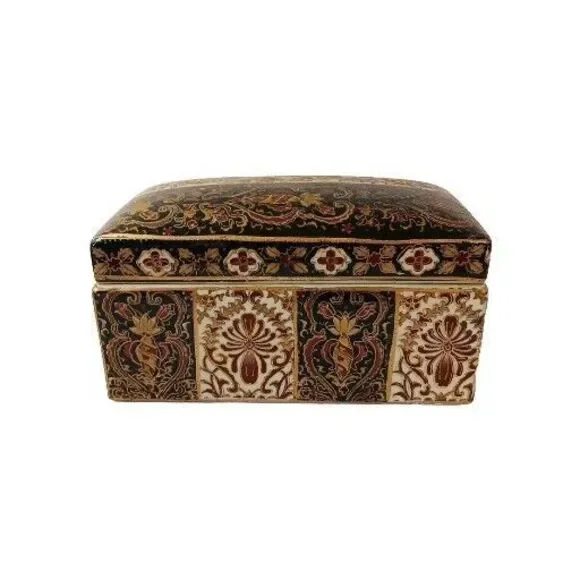 Vintage Ceramic Box With Lid Jewlery Tea Cigarettes Black Rust Brown Gold Beige