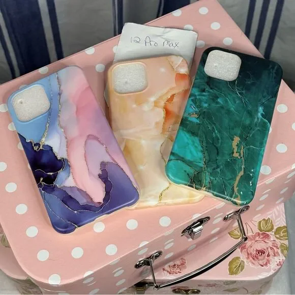 Marble Design Phone Case Set - Pink, Orange, Green 12 Pro Max