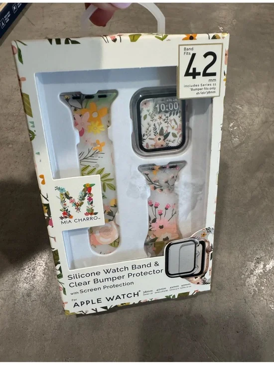 Mia Charro clear Floral Silicone Watch Band Apple 38,40,41,42 & Clear Bumper 🌸