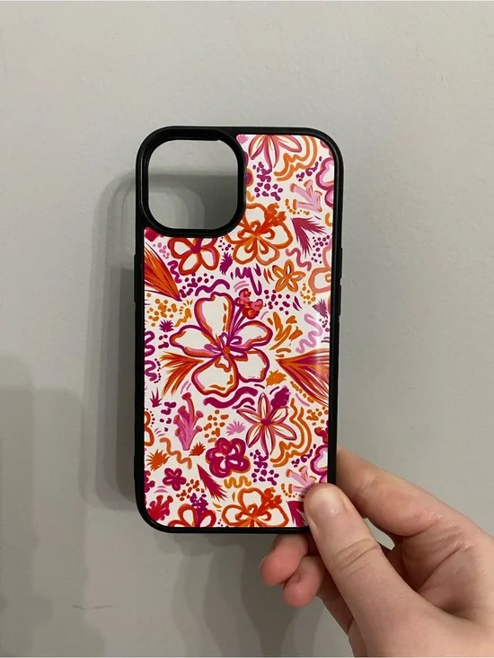 Phone Case Unisex iPhone 15 Pink Orange Floral Hibiscus Art Summer Case