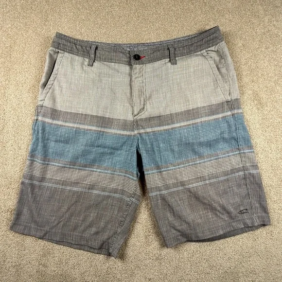 ONeill Hybrid Walk Shorts Mens 36 Grey Blue Striped Board Shorts Casual Surf