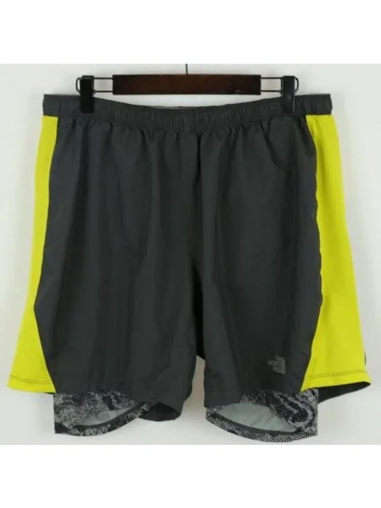 The North Face Men's Large Gray Yellow Double Layer Activewear Shorts
