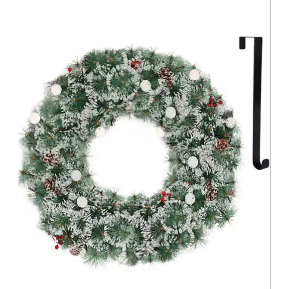 Large 24 inch Christmas Wreath With Lights Pine Needles With Hanger NIB
