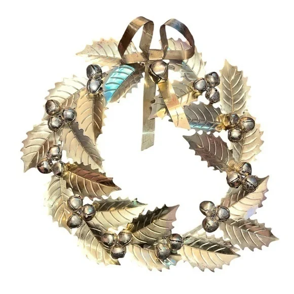 Gold Holly Leaves and Jingle Bells Wreath 11