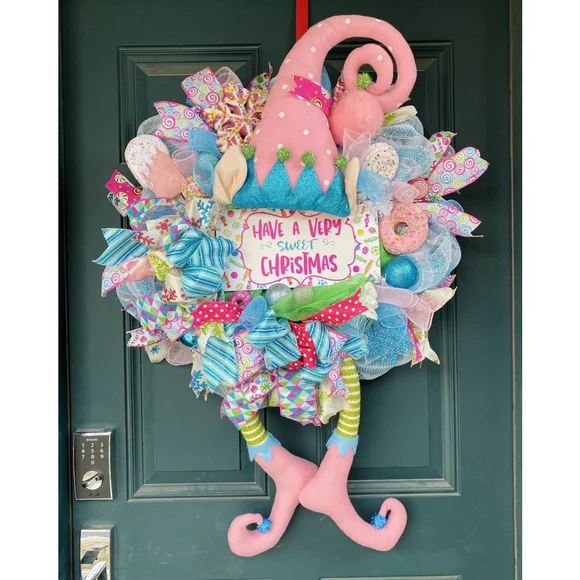 Candyland Wreath, Elf Wreath, Christmas Wreath, whimsical wreath