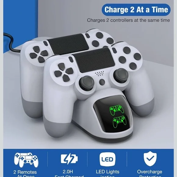 P4 Dual Charging Station for Video Game Controllers - White and Black