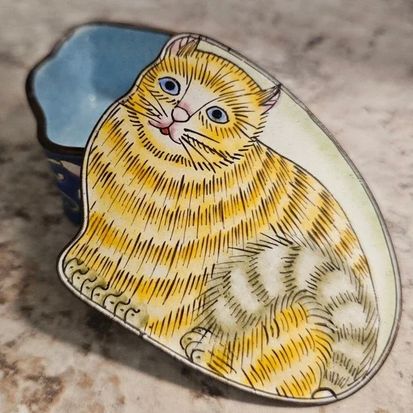 Cat‎ Trinket Floral Tabby Yellow Jewelry Ring Box Gift Funky Dopamine Maximalist
