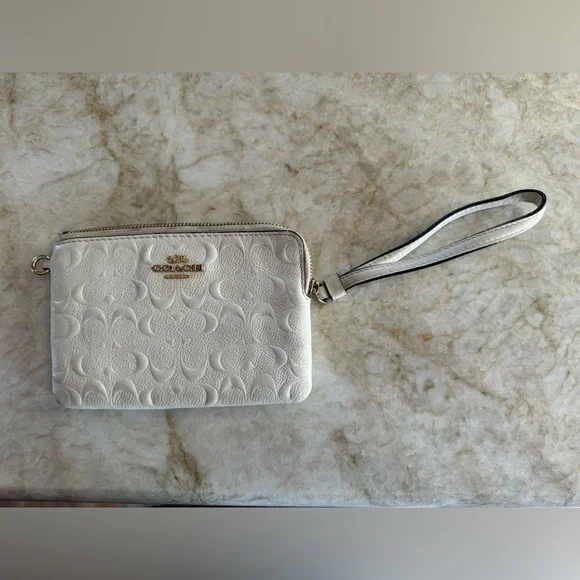 Authentic Coach signature embossed Chalk Wristlet