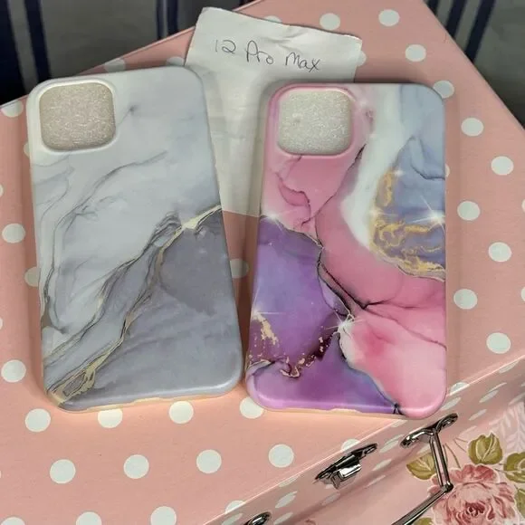Marble Design Phone Cases for iPhone 12 Pro Max - Purple and Gray