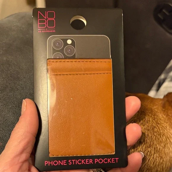 NOBO Tan Leather Phone Sticker Pocket Card Holder