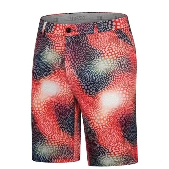 Hreski Golf 134 Abstract Circles on Red Black Uneven Background Shorts