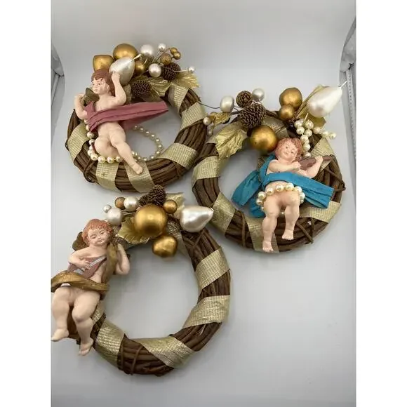 Set Of 3 Angel Wreaths 90s Vintage Pink Blue‎ Cherubs