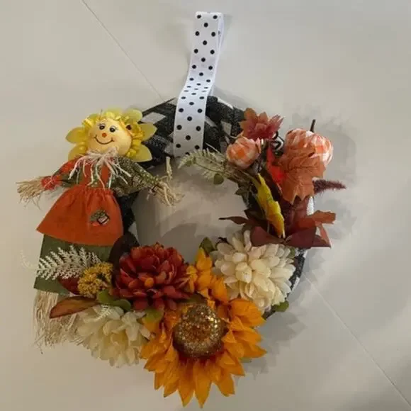 Handmade Buffalo Check Fall Scarecrow Wreath