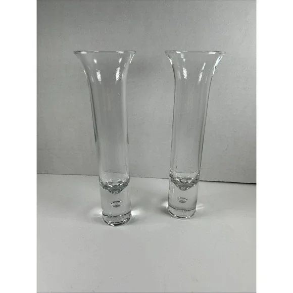Set 2 Bud Vases 1980's Cutsie Crown Corning‎ Clear Glass Vase Bubble