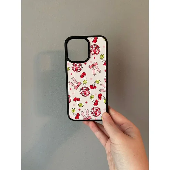 iPhone 15 Pro Max Case Unisex White Red Pink Cherry Disco Ball Bow Coquette
