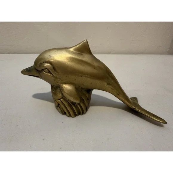 Vintage Solid Brass Dolphin figurine 5