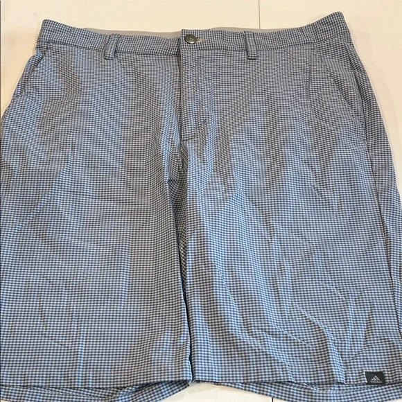 Adidas - 36, Men's Light Blue Checkered Flat Front Shorts‎