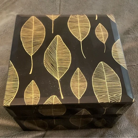 Nordstrom Rack black and gold leaf jewelry box.