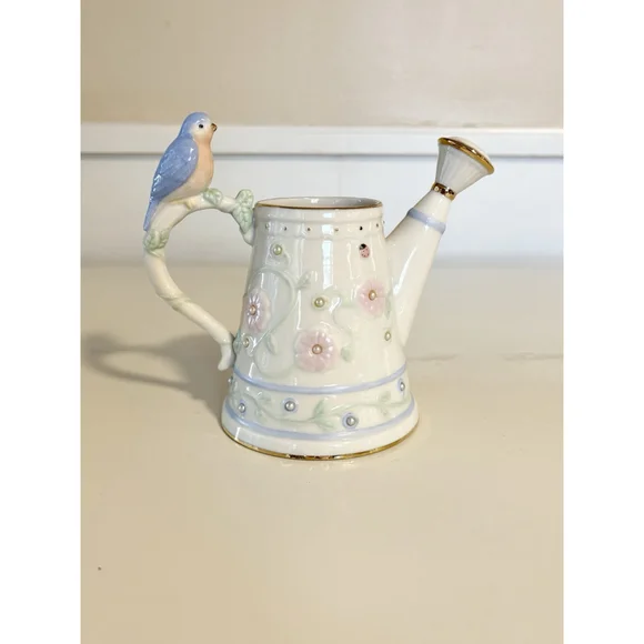Lenox Bird Mini Watering Can Vase Floral Ladybug Porcelain Garden Pitcher