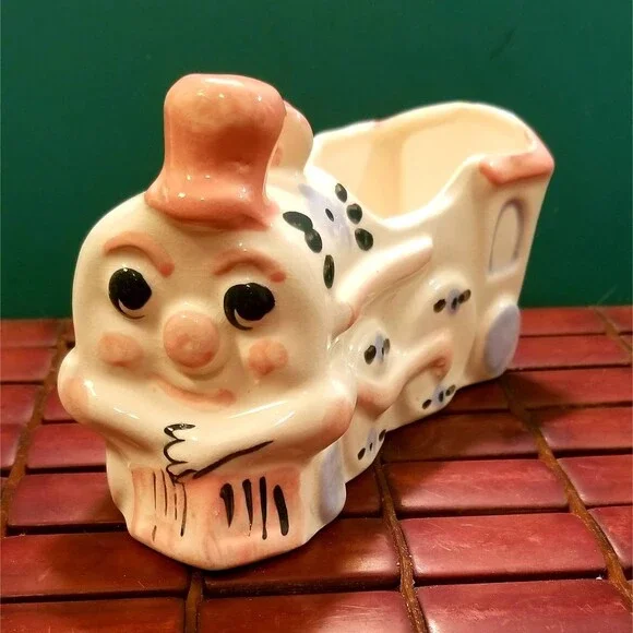 Vintage Ceramic Train Vase Planter Hand-Painted 7