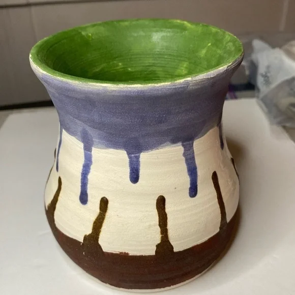 Stoneware vase handmade flower holder cup signed UBV