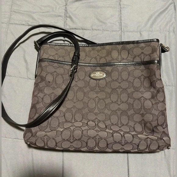 COACH Dark Gray Signature Canvas Crossbody Bag