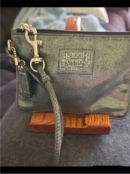 Coach Metallic Gray Poppy Wristlet LIKE NEW