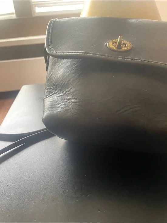 Coach Black Leather Turn-Lock Messenger Bag