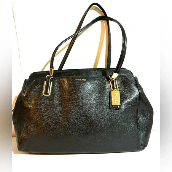 Coach black leather satchel handbag