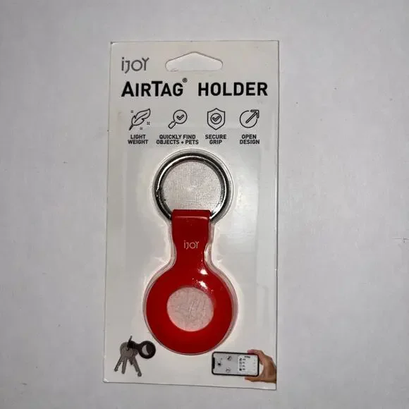 iJOY AirTag Holder Keychain Red Silicone Case Key Ring Apple Tracker NWT