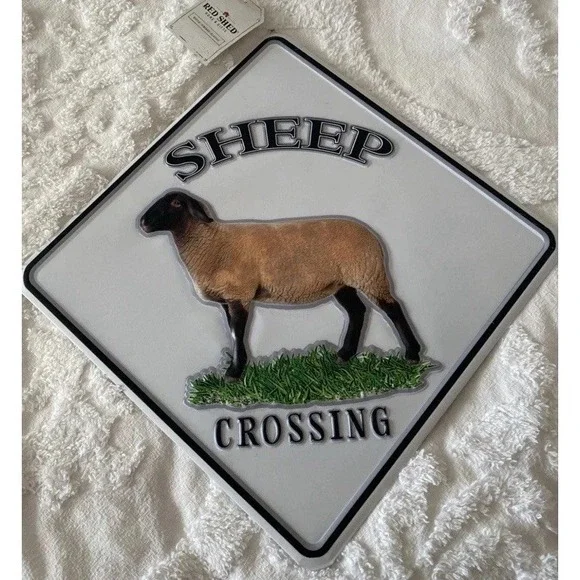 Metal Sheep Crossing Embossed Sign‎ New Farm Decor