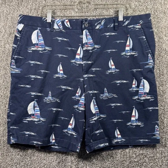 IZOD Saltwater Stretch Shorts Sailboat Print Chino Nautical Navy‎ Blue Mens 40