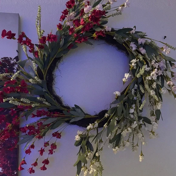 Handcrafted Red & White Floral Holiday Wreath