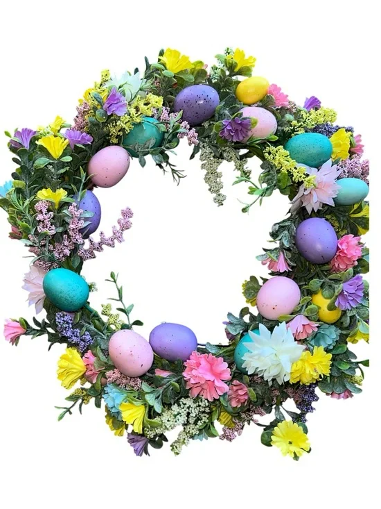 Pastel Easter Egg Floral Wreath - Multicolor