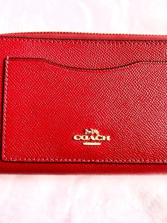Coach Red NWO Cross Grain Zip Around Wallet