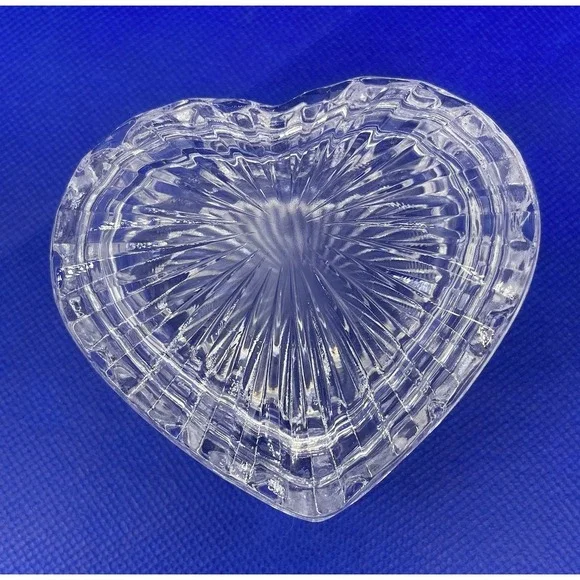 Vintage Clear Cut Glass Crystal Jewelry Miniature Heart Shaped Trinket Box