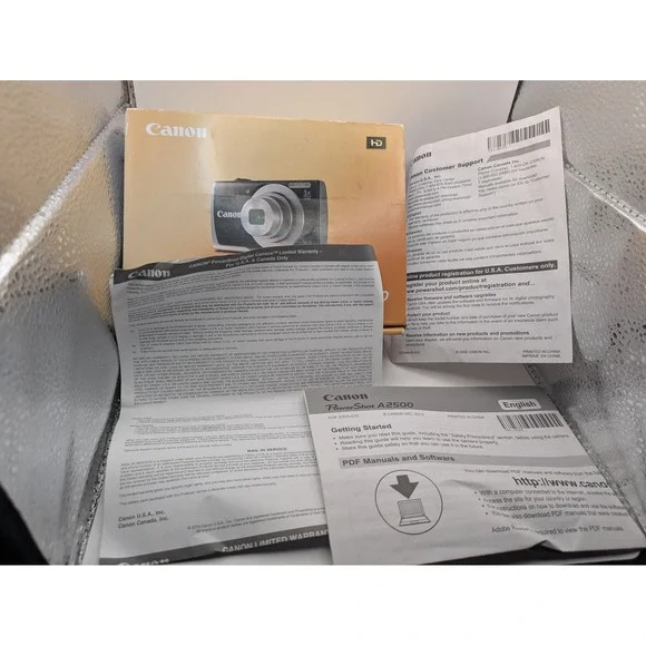 Canon PowerShot A2500 Digital Camera Box and Pictured Manuals ONLY- NO CAMERA