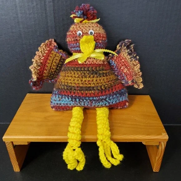 Crochet Chicken Shelf Sitter County Farmhouse Plush Decoration Variegated Brown