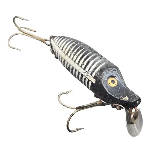 Vintage‎ Fishing Lure Heddon River Runt Spook Floater Black Shore Minnow Tackle