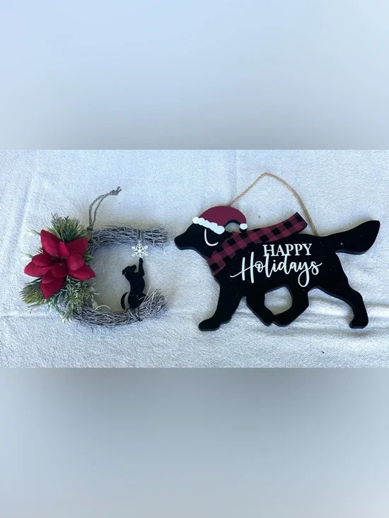 Black lab Christmas wall decor - - 2 items