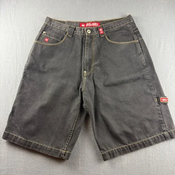 JNCO 8 Ball Jorts Men's 36 Black Skull Y2K Vintage Baggy Jean Shorts Embroidered