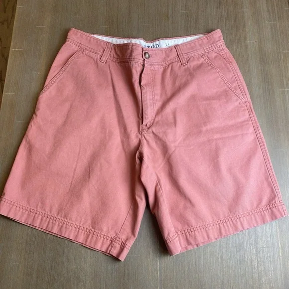 Izod Saltwater Shorts Mens Size 34 Salmon Regular Fit Flat Front Cotton Casual‎