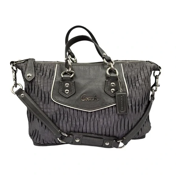Coach Ashley Gathered Satin Satchel Bag Gray