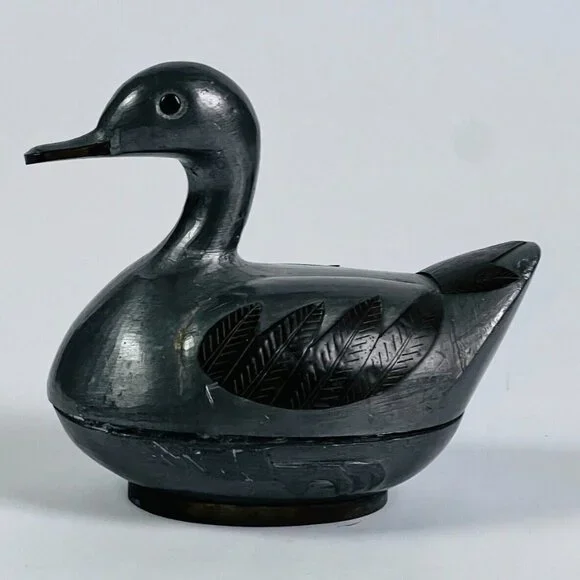 Pewter Duck Trinket Bird Keepsake Jewelry Storage Rustic Cabin Country Decor