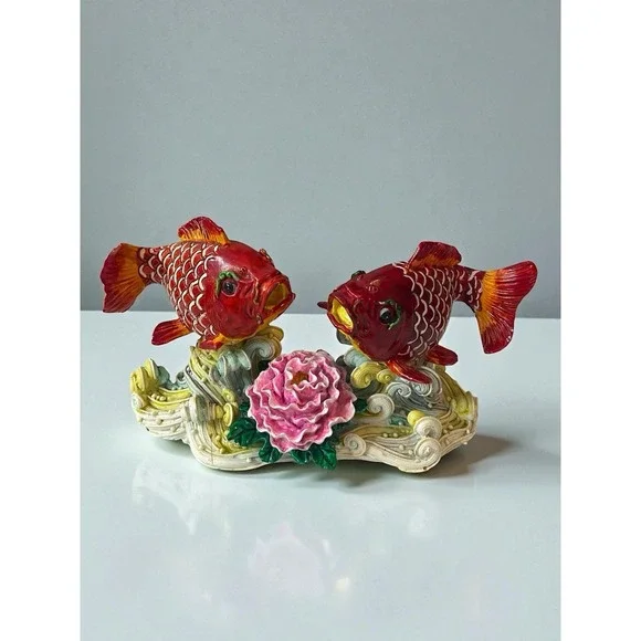 Vintage Koi Fish Lucky‎ Charm Figurines Feng Shui Shelf Decor Statue
