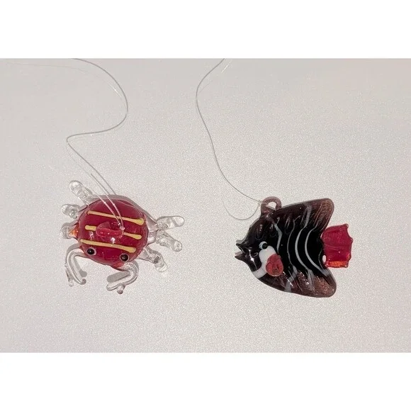 Lot 2 LS Arts Blown Glass Floating Crab Fish Bubble Tropical Tank Aquarium Decor