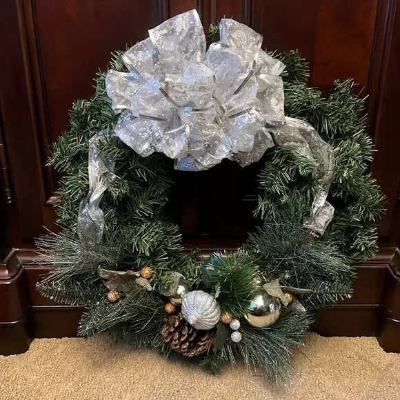 Handcrafted Christmas Wreath w/silver and gold accents